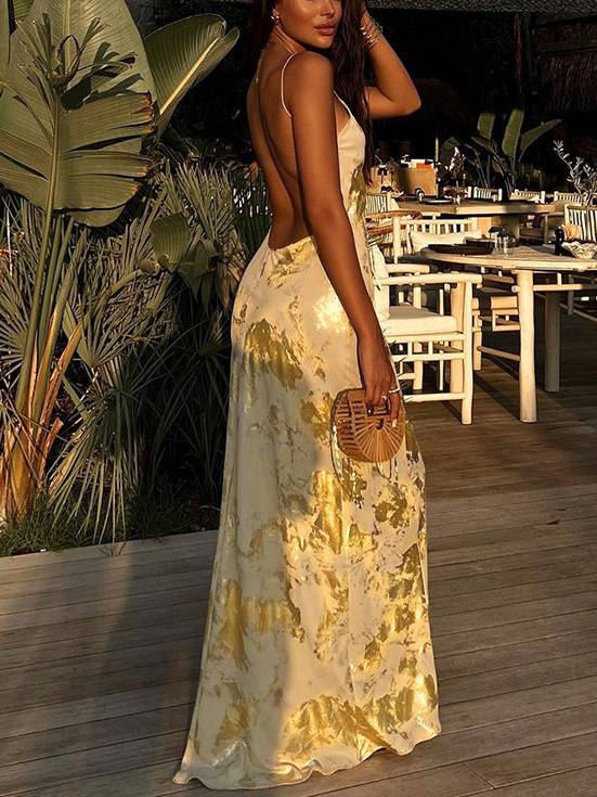 Unique Printed Sling Maxi Dress