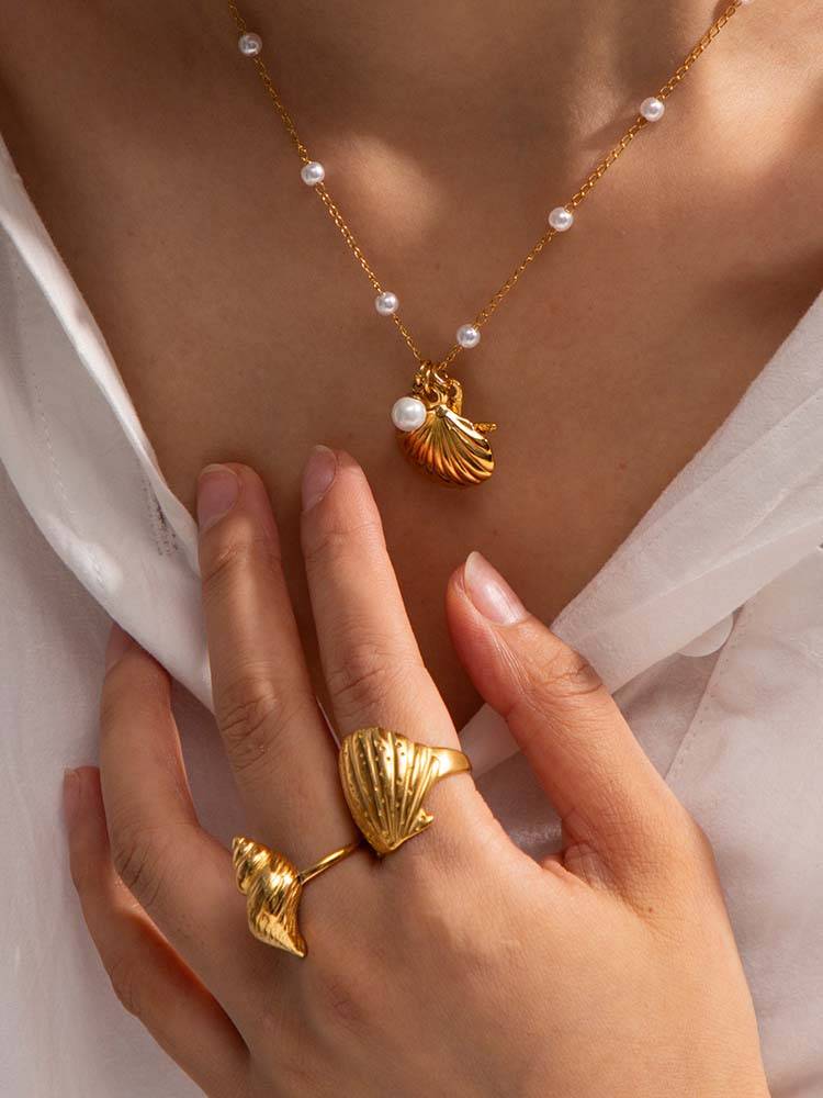 Shell Starfish Pearl Earrings And Necklace