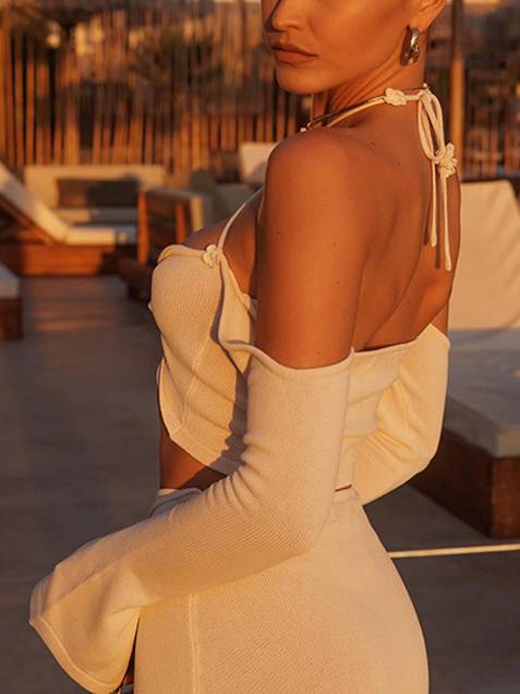 Knitted 3D Flower Lace-Up Beach Blouse  Protection Suit