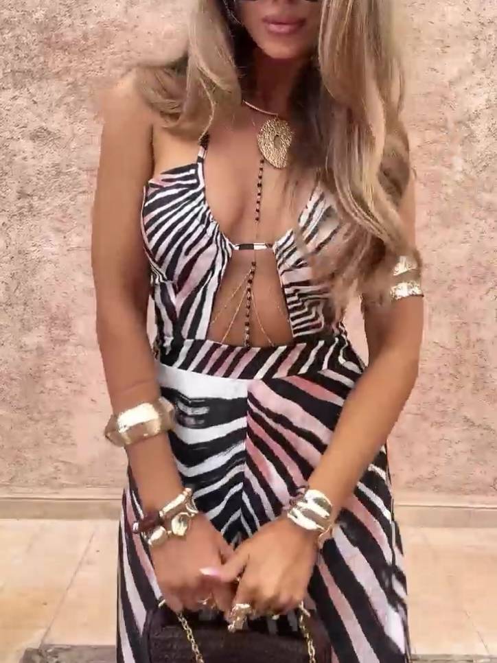 Zebra Print Cutout Jumpsuit