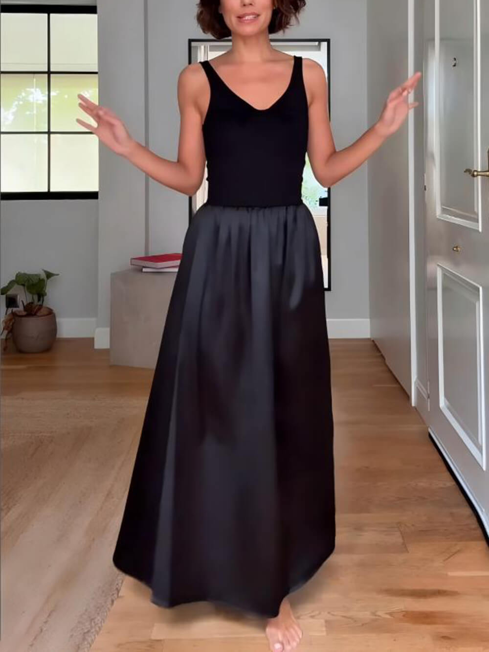 Summer Classic Vest Top With Pleated Maxi Dress