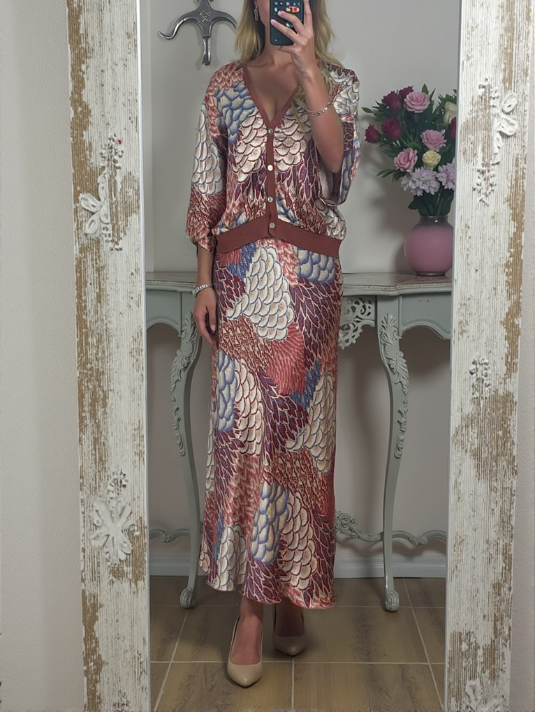 Elegant Vintage Satin Floral Print Loose Shirt