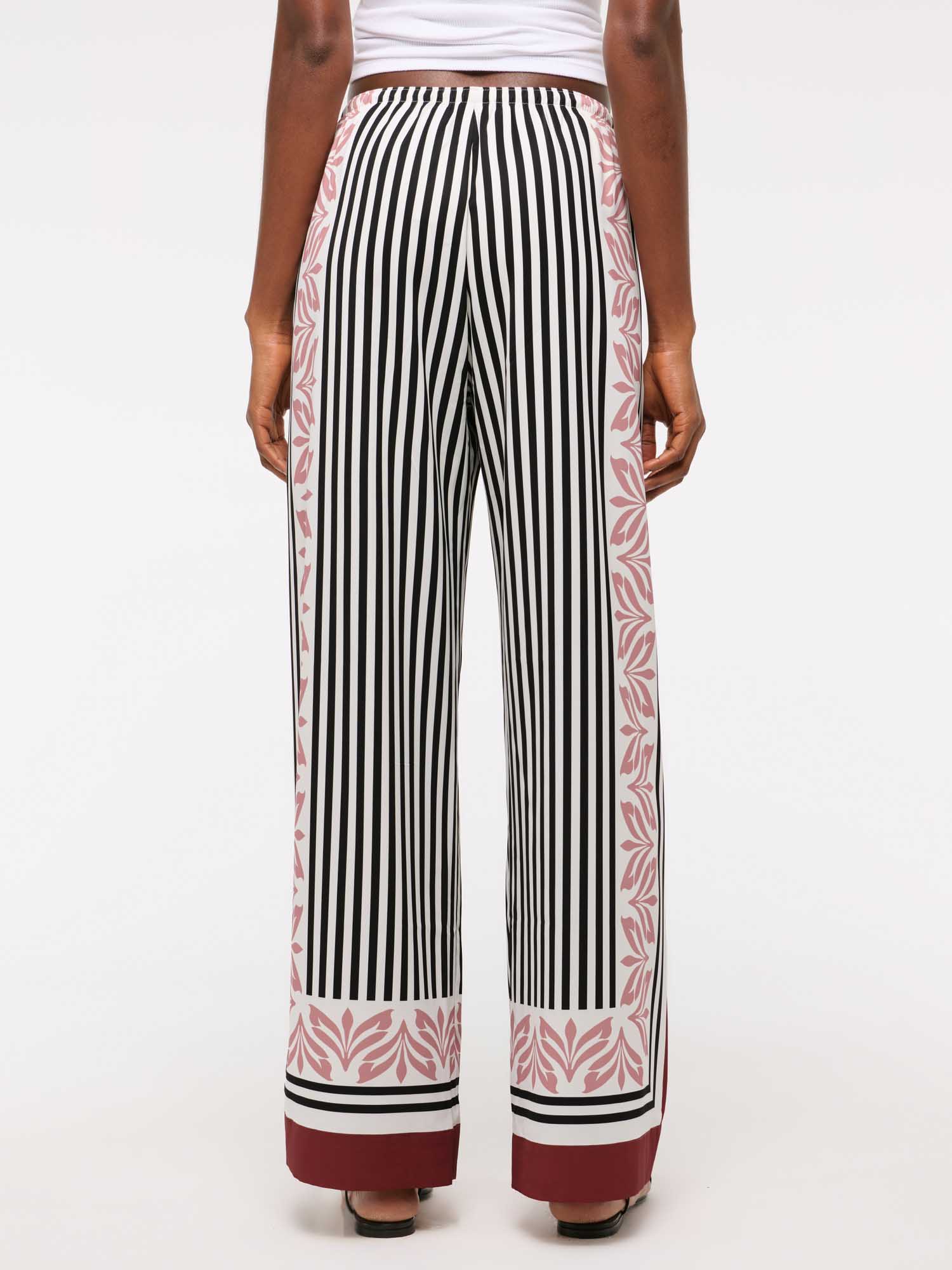 Unique Striped Floral Print Elastic Wide-leg Pants