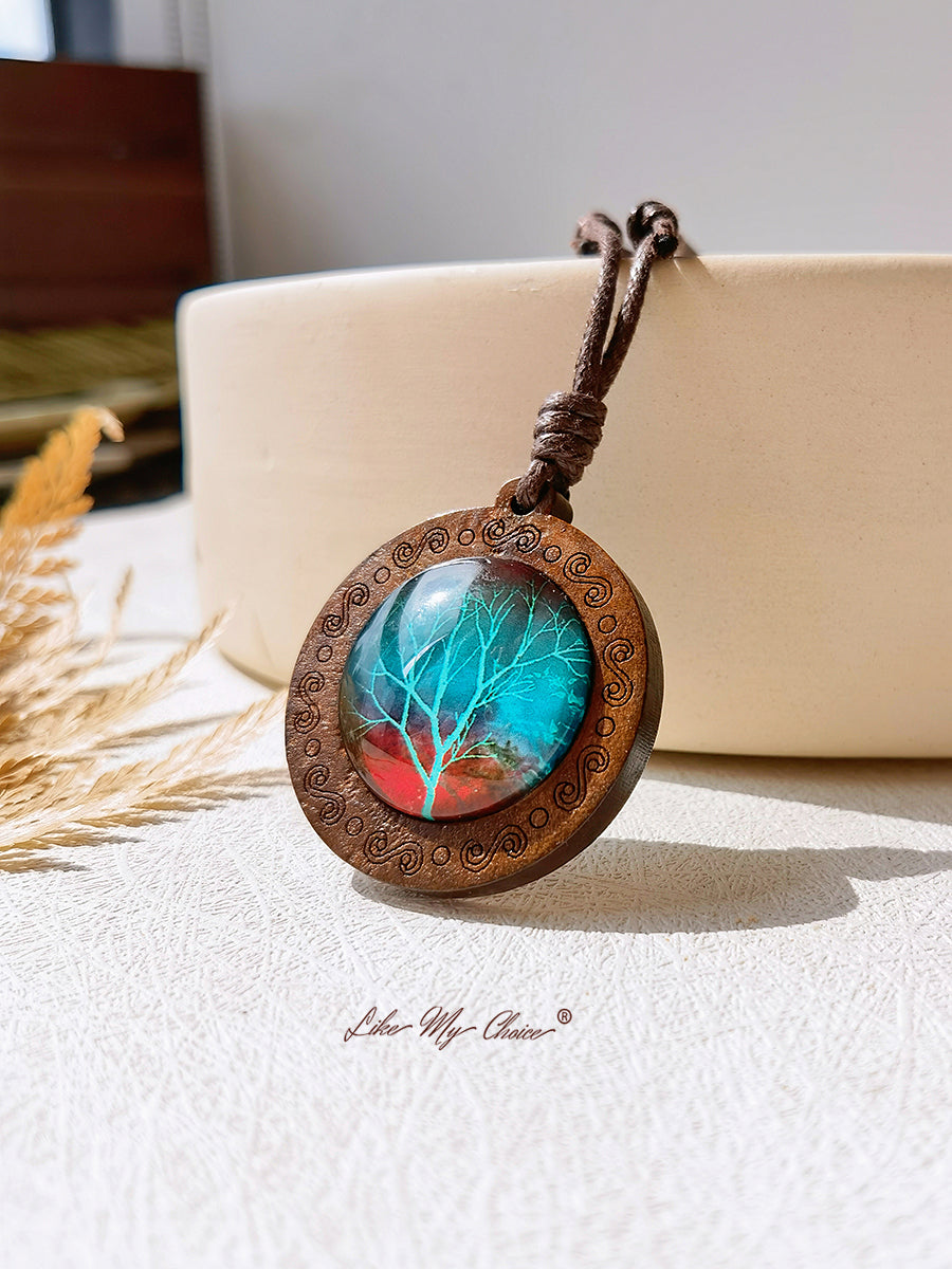 Tree of Life Art Glass Tile Pendant Necklace