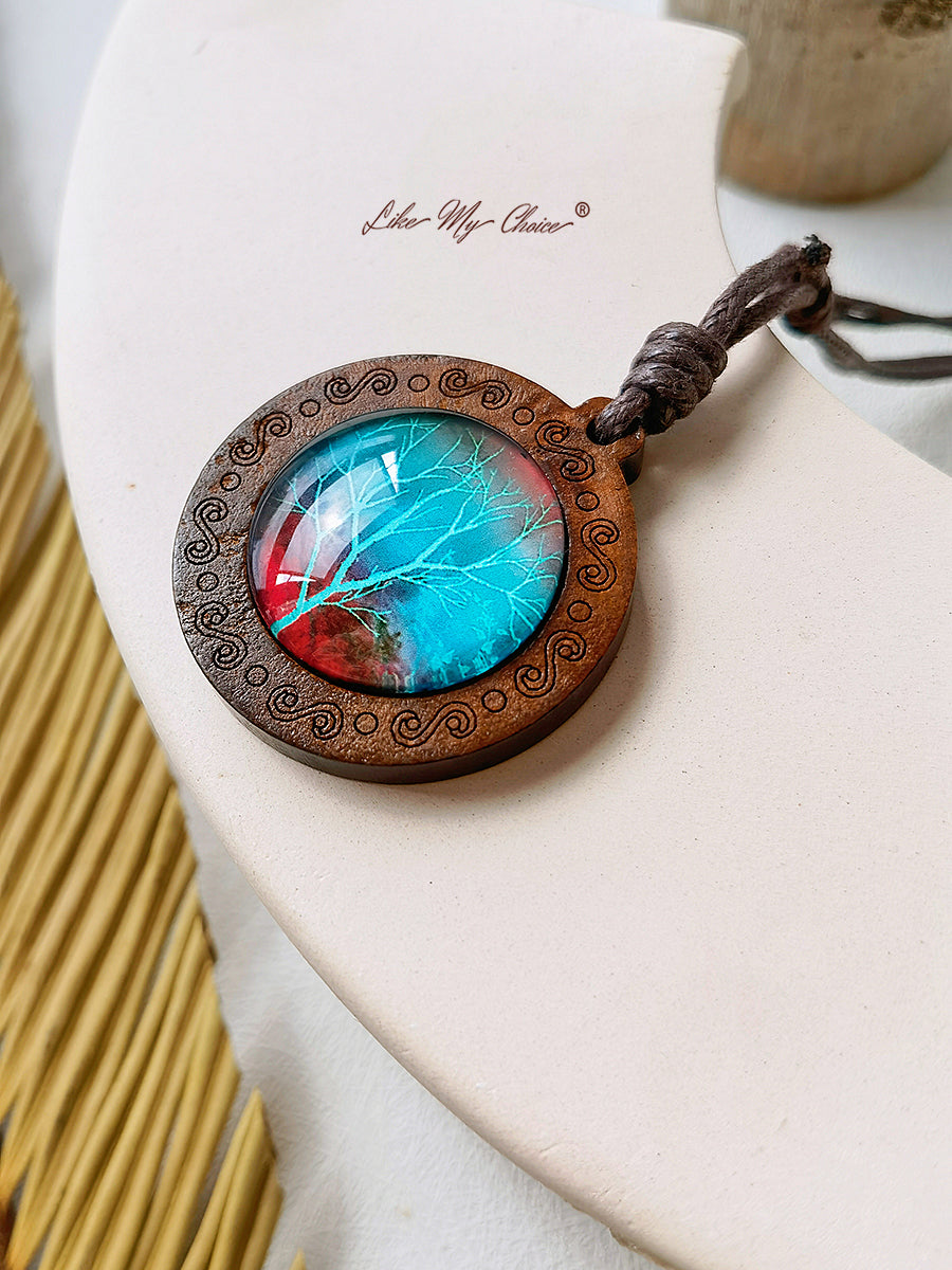 Tree of Life Art Glass Tile Pendant Necklace