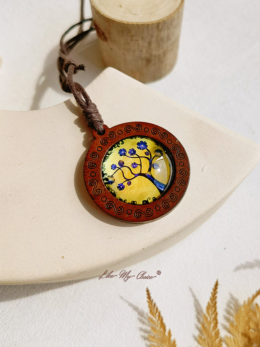 Tree of Life Art Glass Tile Pendant Necklace