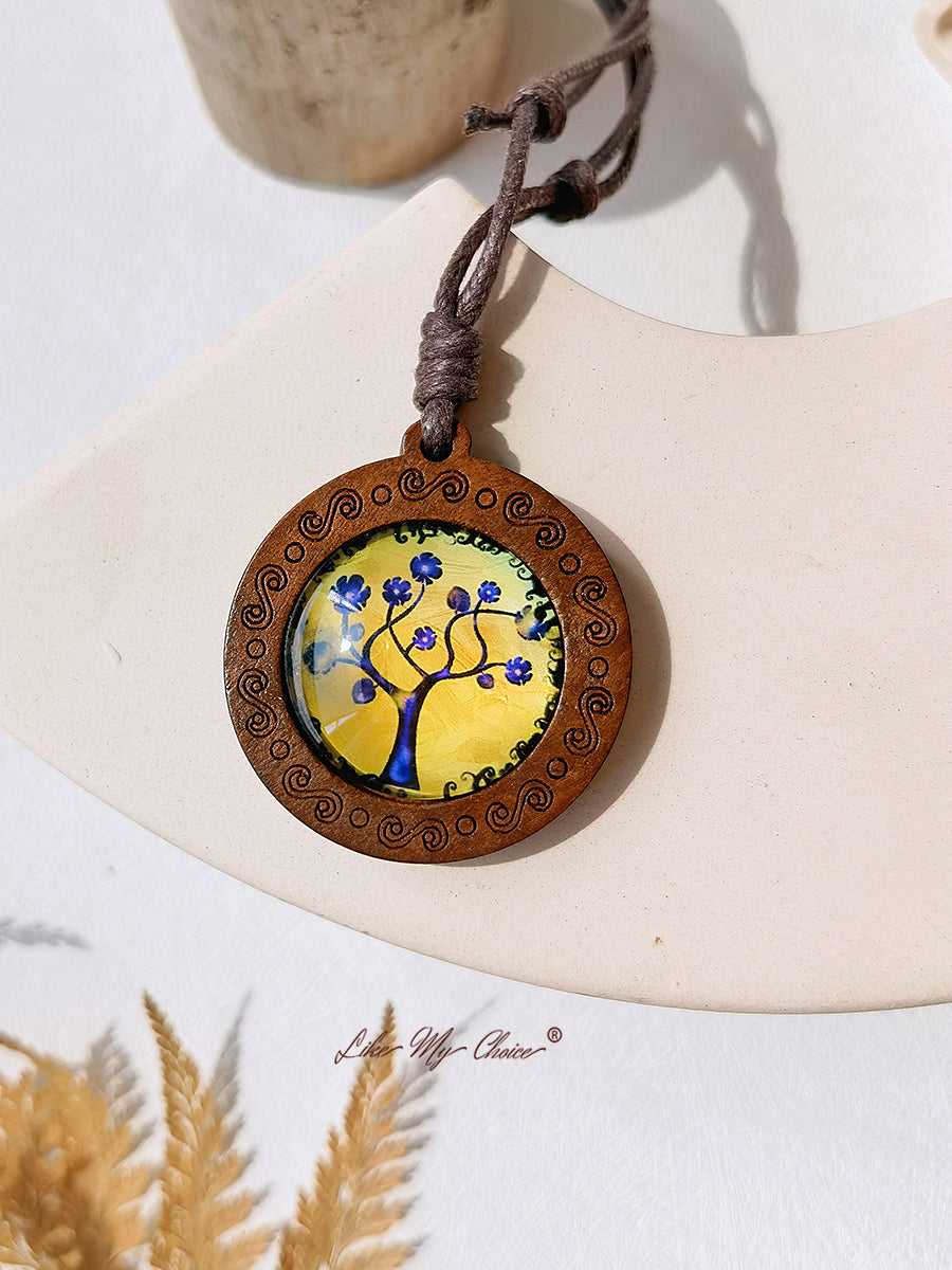 Tree of Life Art Glass Tile Pendant Necklace