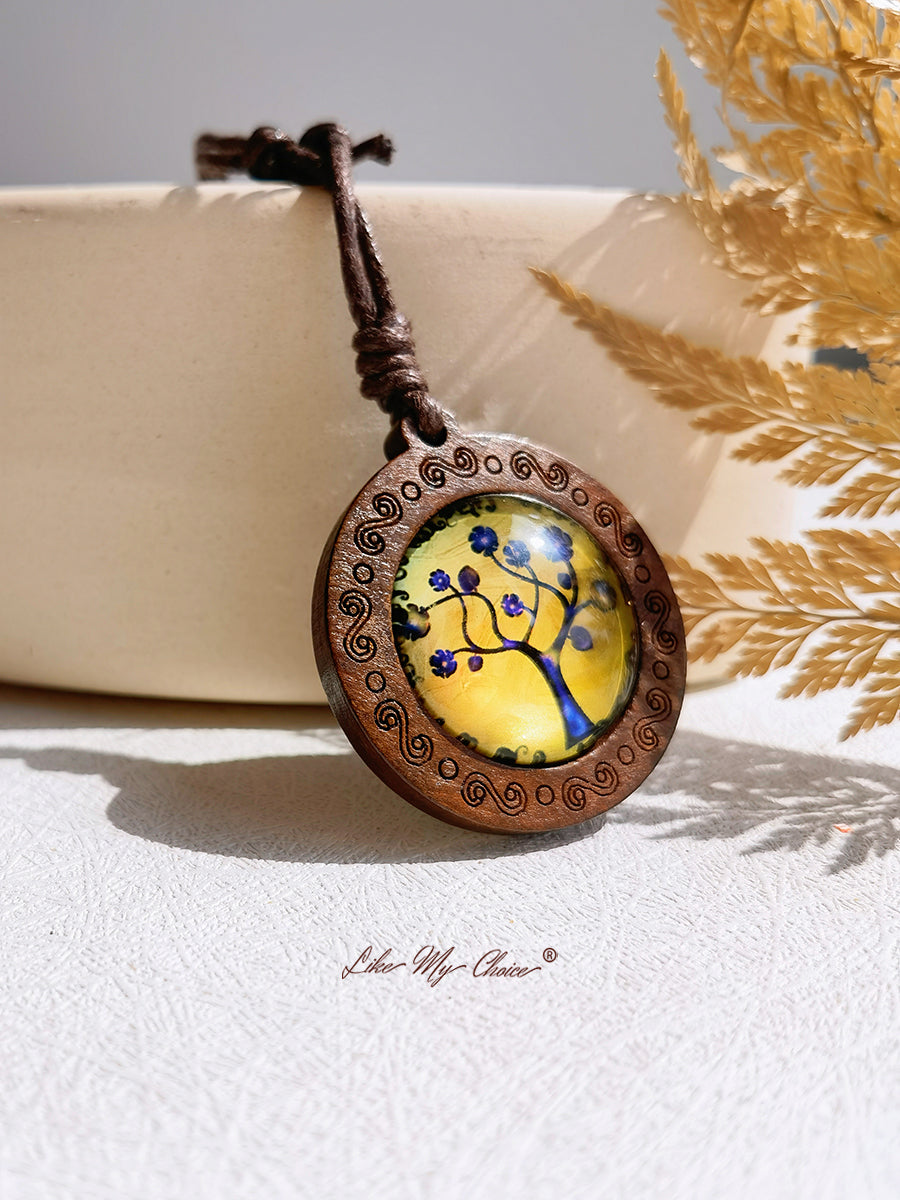 Tree of Life Art Glass Tile Pendant Necklace