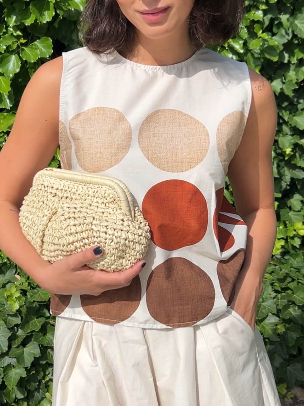 Retro Unique Circular Print Sleeveless Linen Tank Top