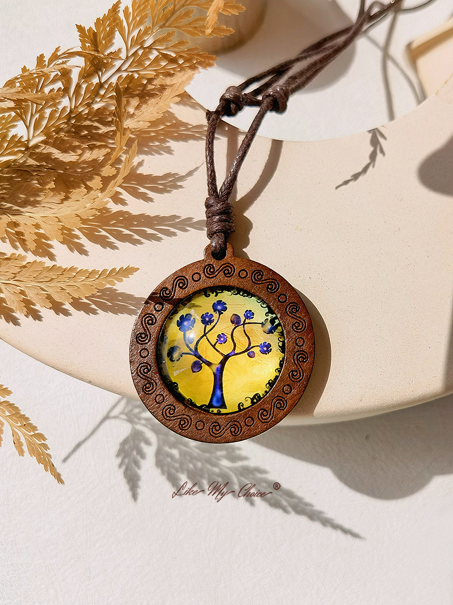 Tree of Life Art Glass Tile Pendant Necklace