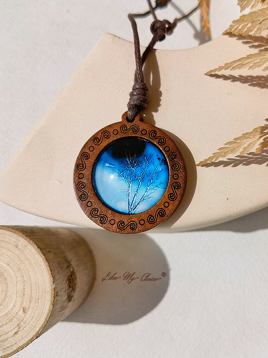 Tree of Life Art Glass Tile Pendant Necklace
