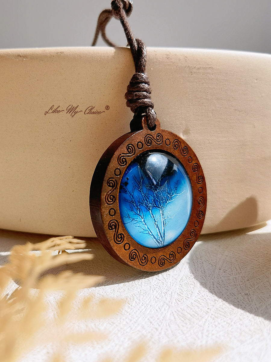 Tree of Life Art Glass Tile Pendant Necklace