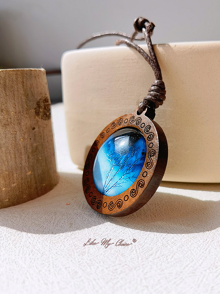 Tree of Life Art Glass Tile Pendant Necklace