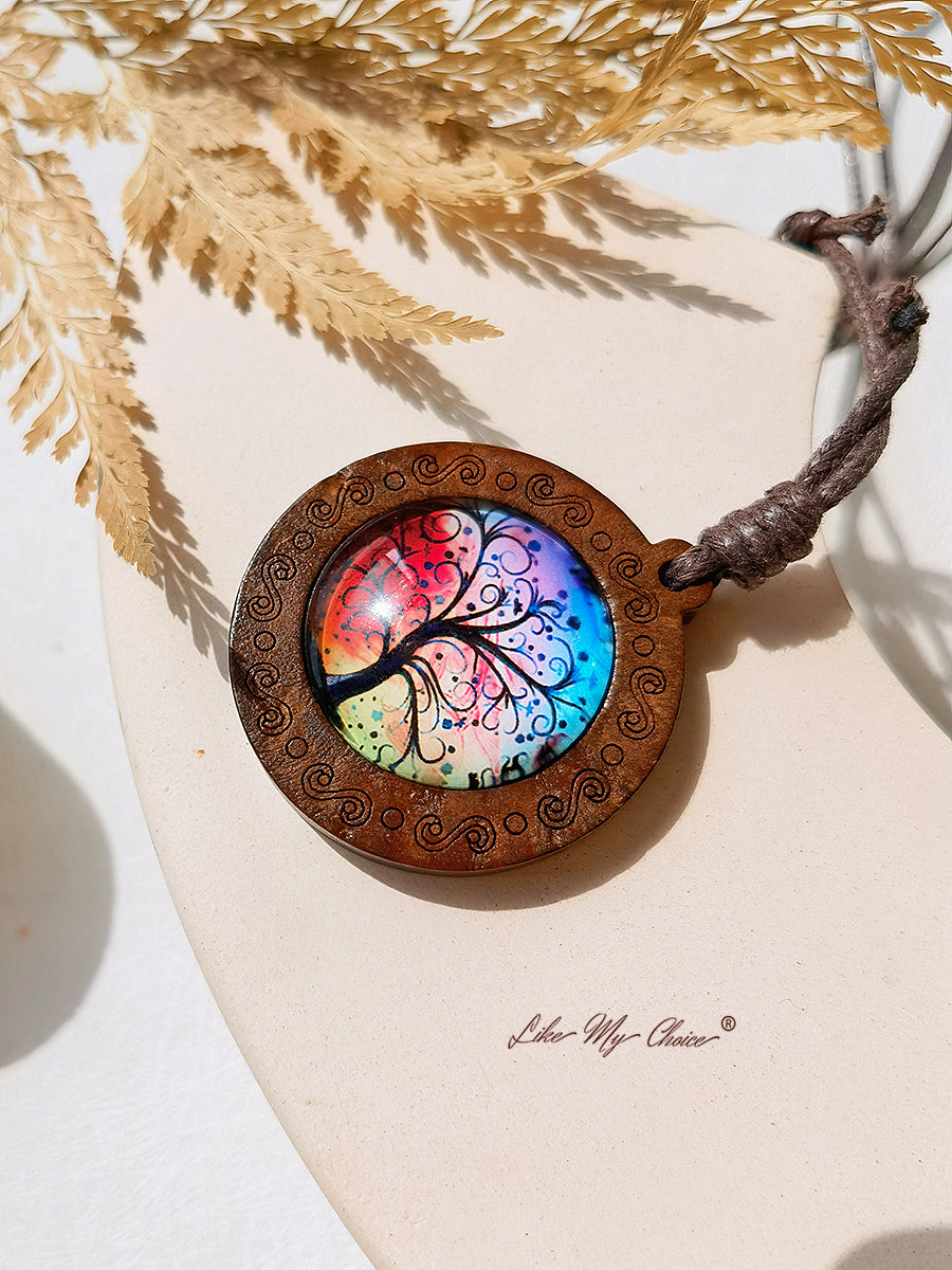 Tree of Life Art Glass Tile Pendant Necklace