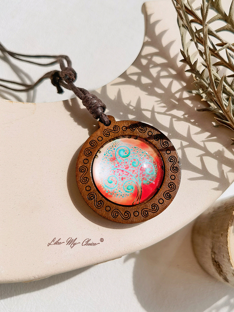 Tree of Life Art Glass Tile Pendant Necklace