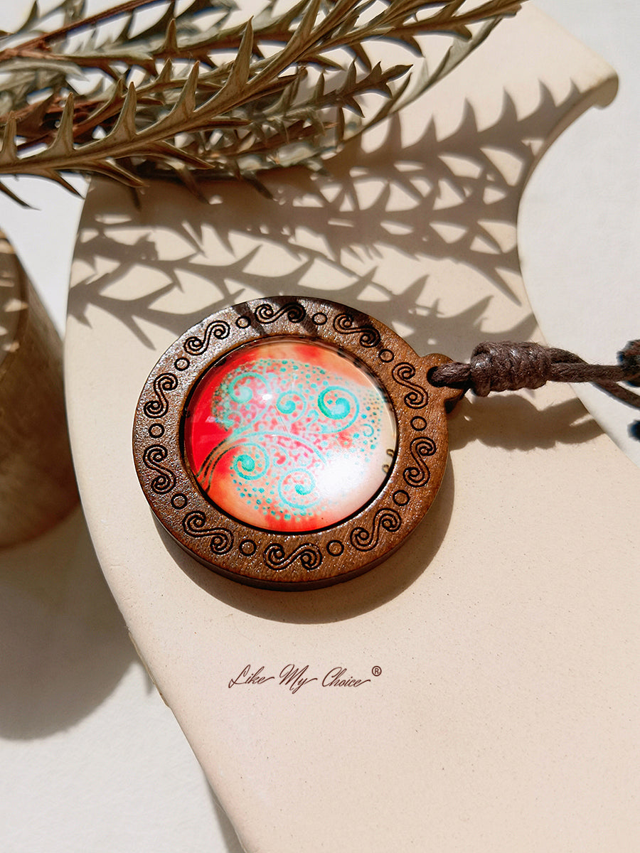 Tree of Life Art Glass Tile Pendant Necklace