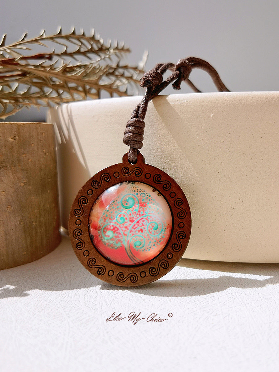 Tree of Life Art Glass Tile Pendant Necklace