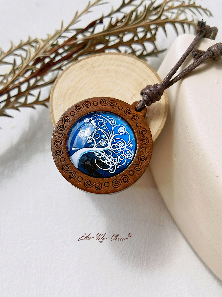 Tree of Life Art Glass Tile Pendant Necklace