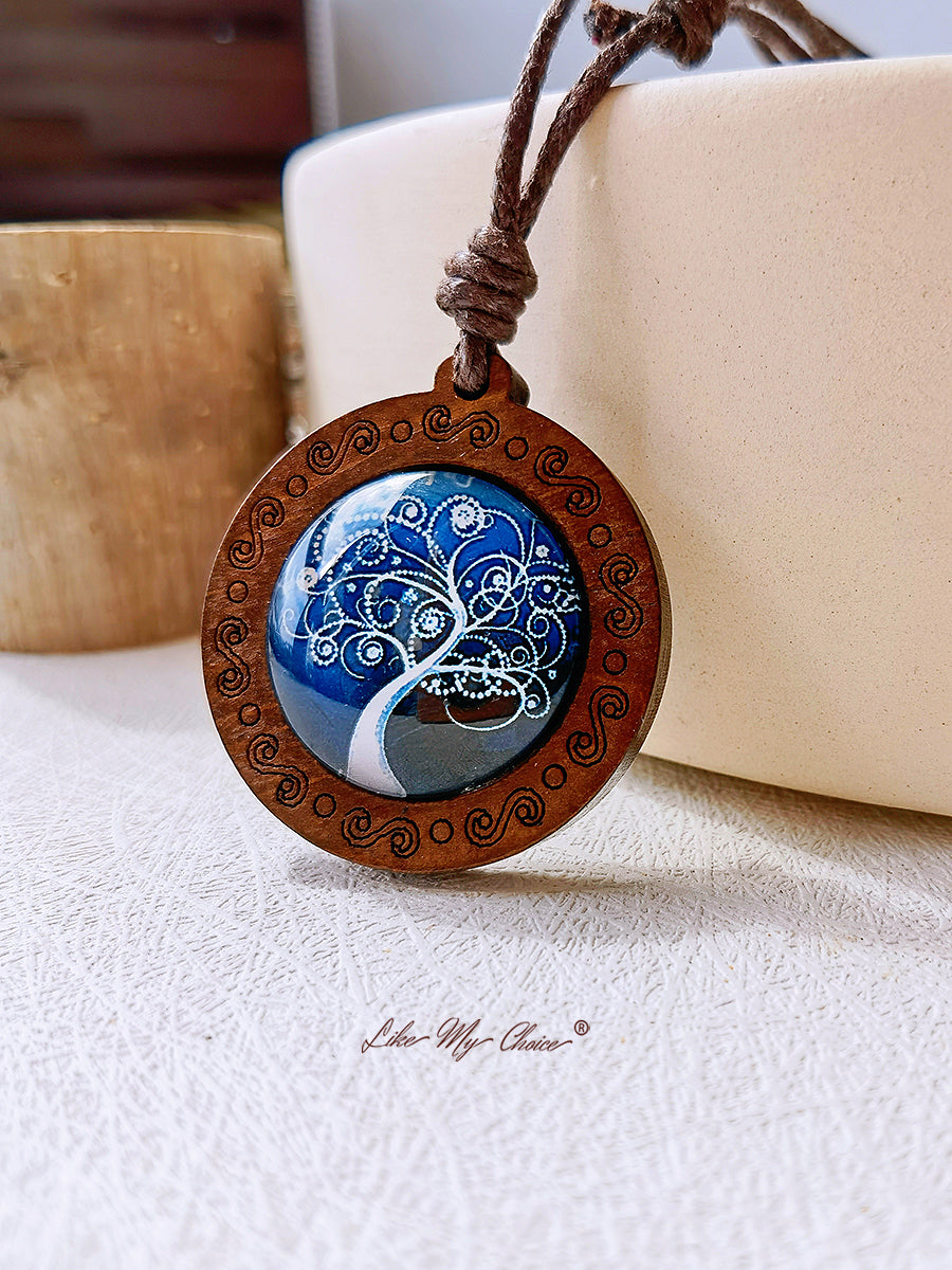 Tree of Life Art Glass Tile Pendant Necklace