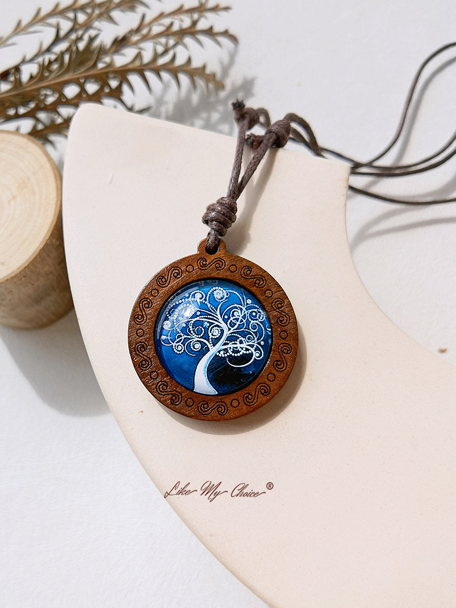 Tree of Life Art Glass Tile Pendant Necklace