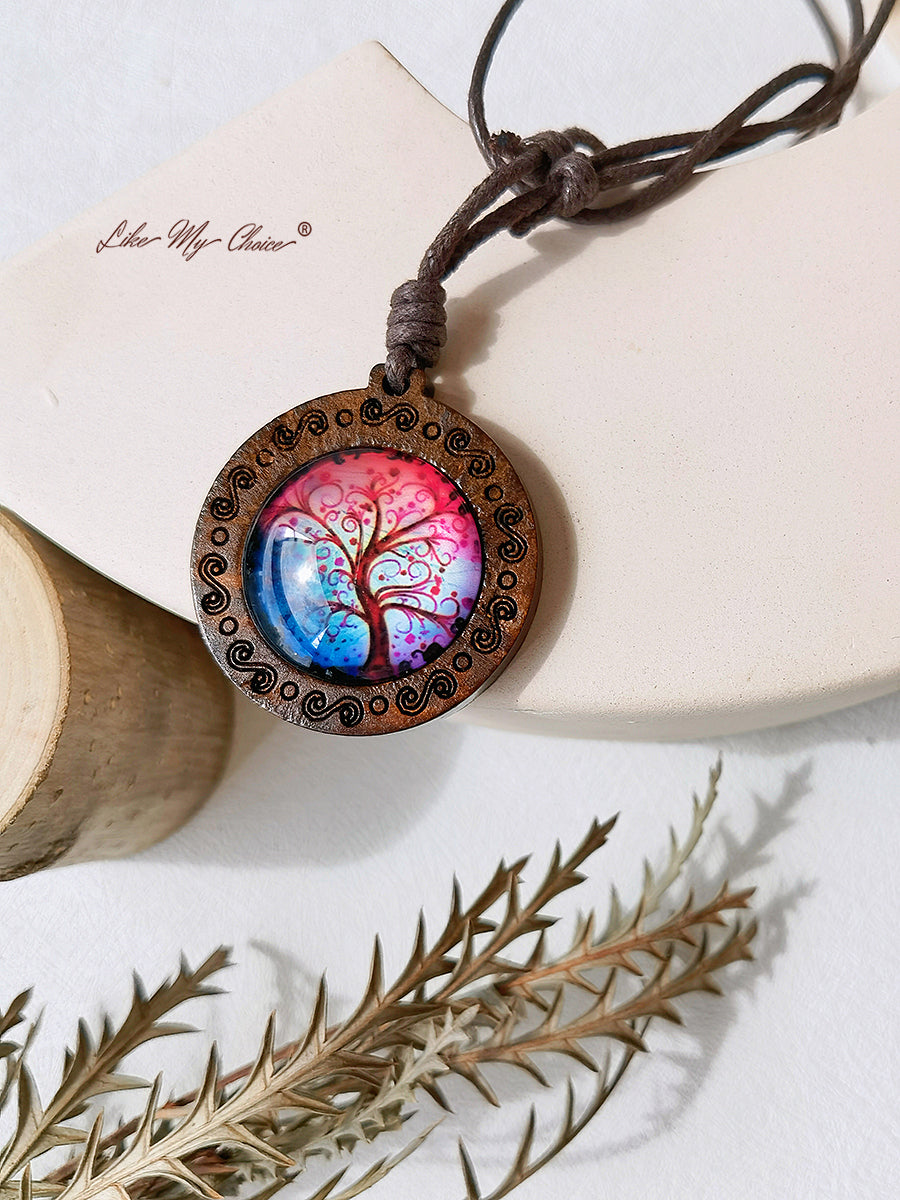 Tree of Life Art Glass Tile Pendant Necklace
