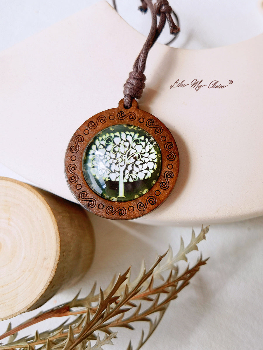 Tree of Life Art Glass Tile Pendant Necklace