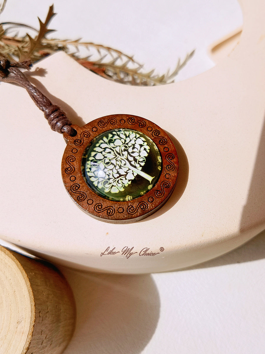 Tree of Life Art Glass Tile Pendant Necklace