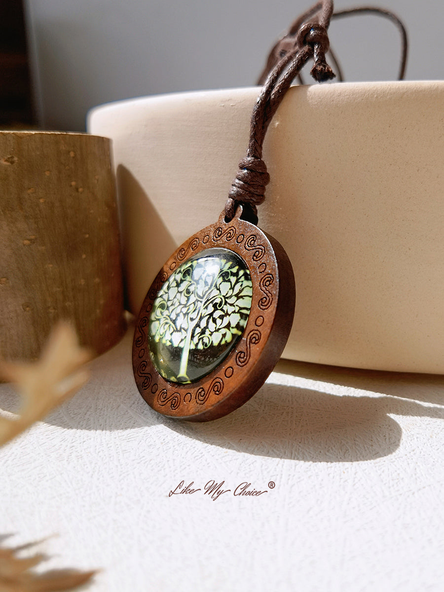 Tree of Life Art Glass Tile Pendant Necklace