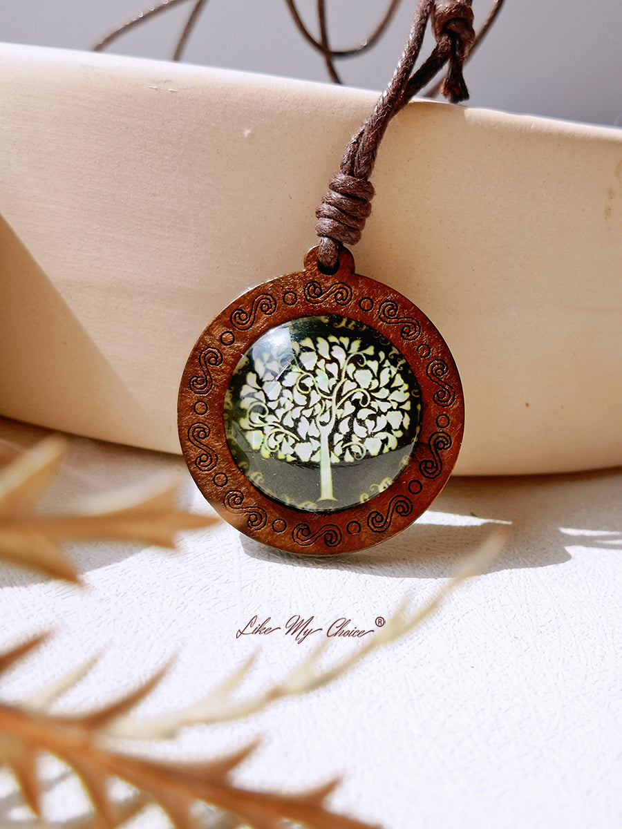 Tree of Life Art Glass Tile Pendant Necklace
