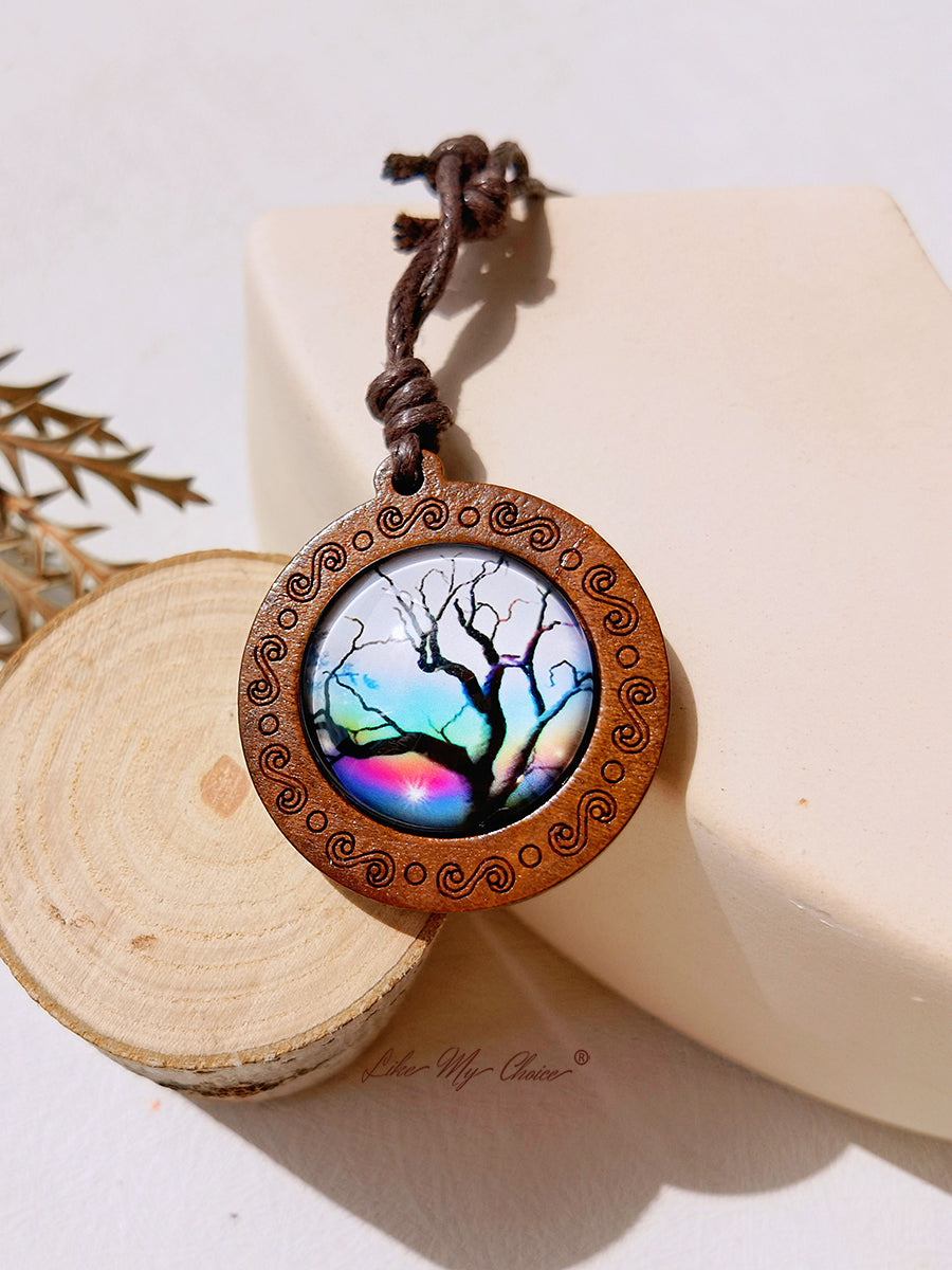 Tree of Life Art Glass Tile Pendant Necklace