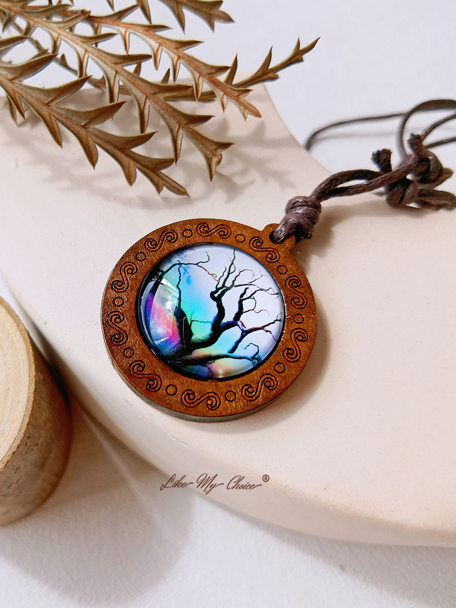 Tree of Life Art Glass Tile Pendant Necklace