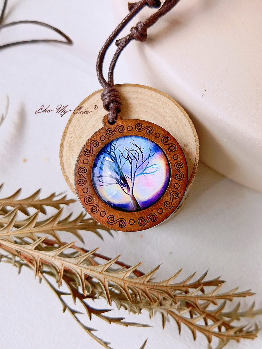 Tree of Life Art Glass Tile Pendant Necklace