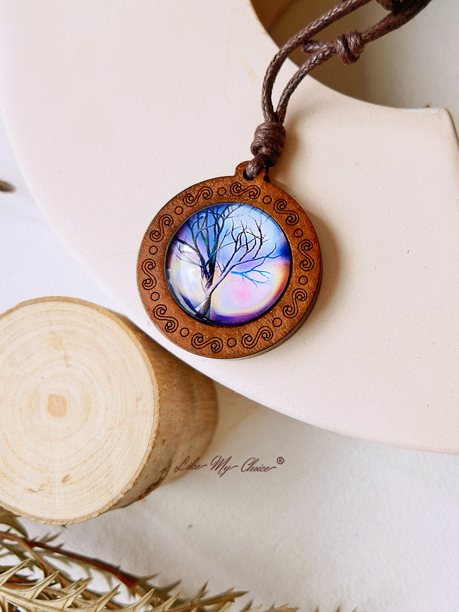 Tree of Life Art Glass Tile Pendant Necklace