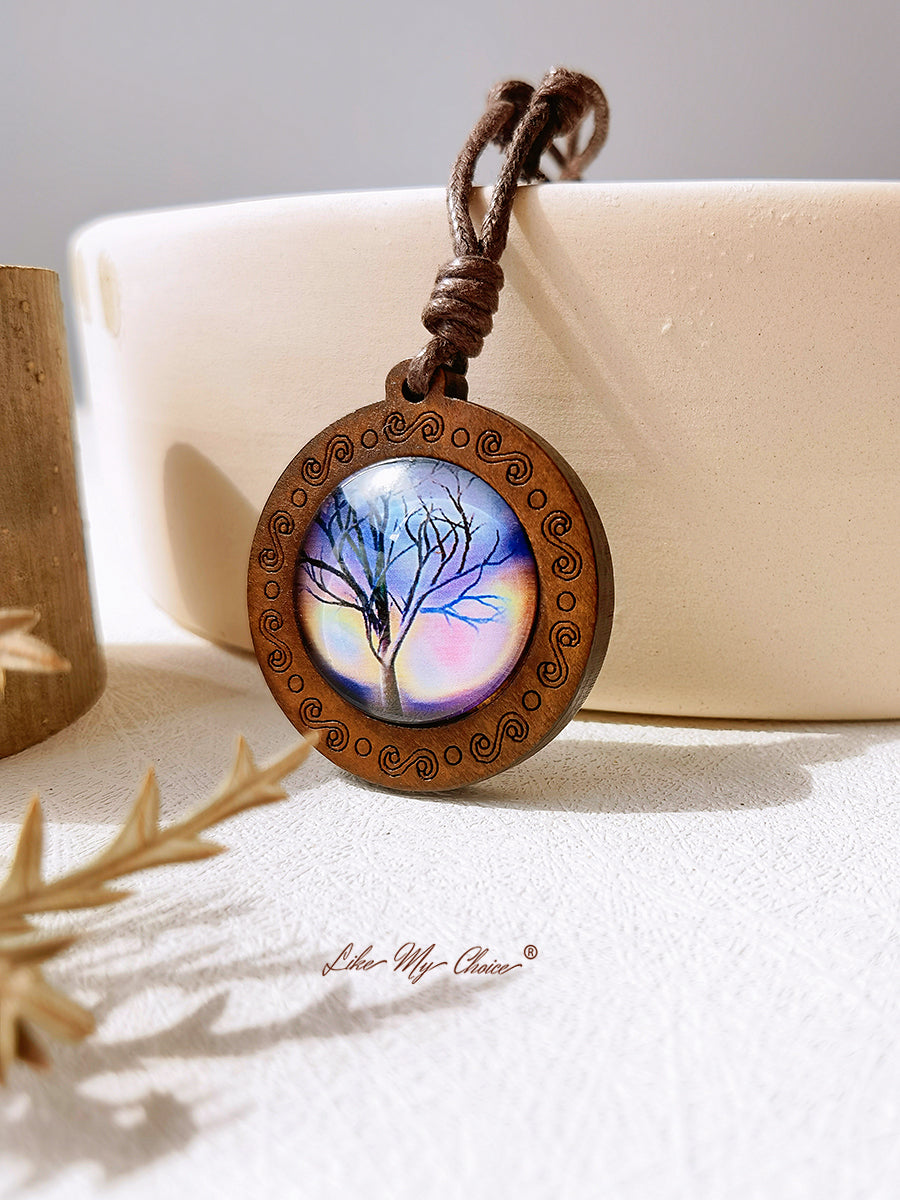 Tree of Life Art Glass Tile Pendant Necklace