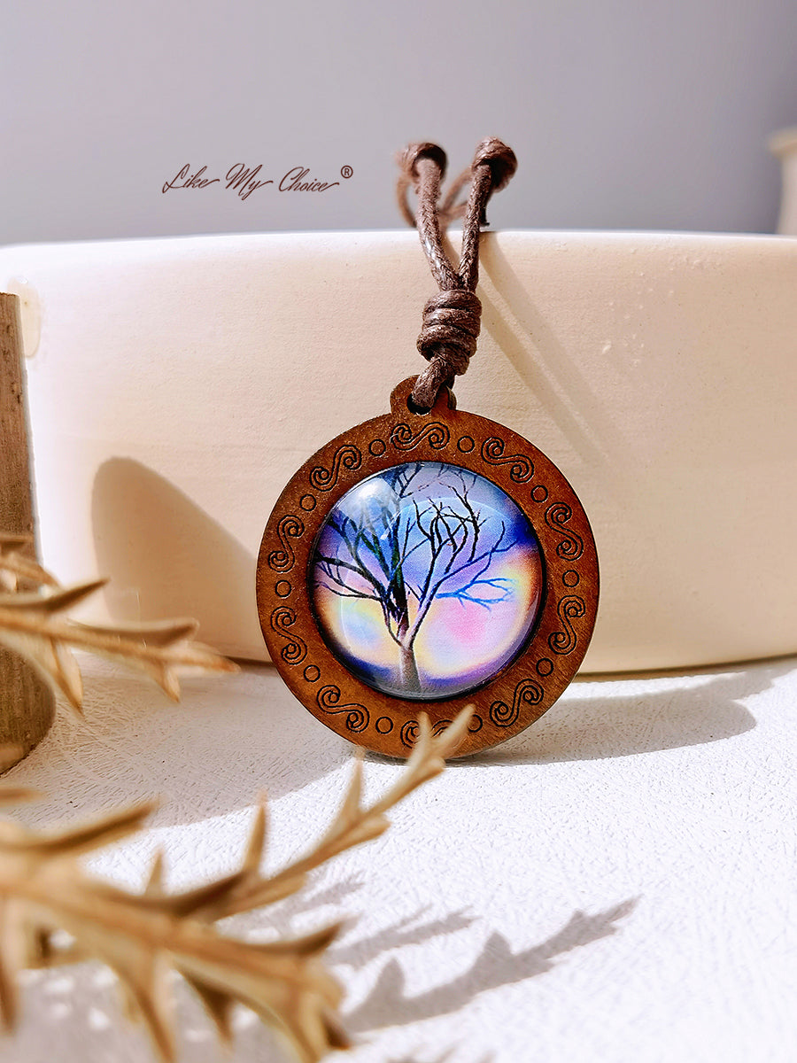 Tree of Life Art Glass Tile Pendant Necklace
