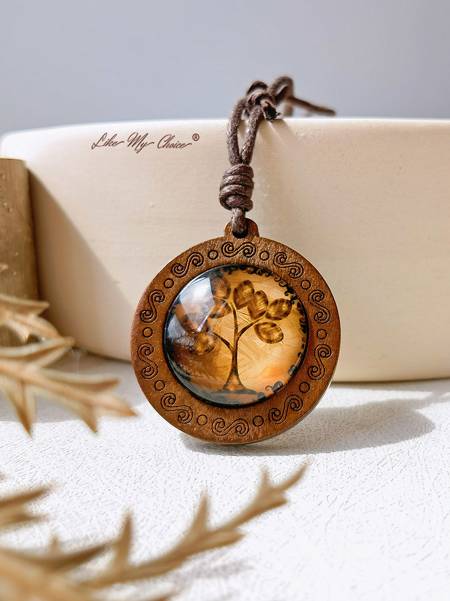 Tree of Life Art Glass Tile Pendant Necklace