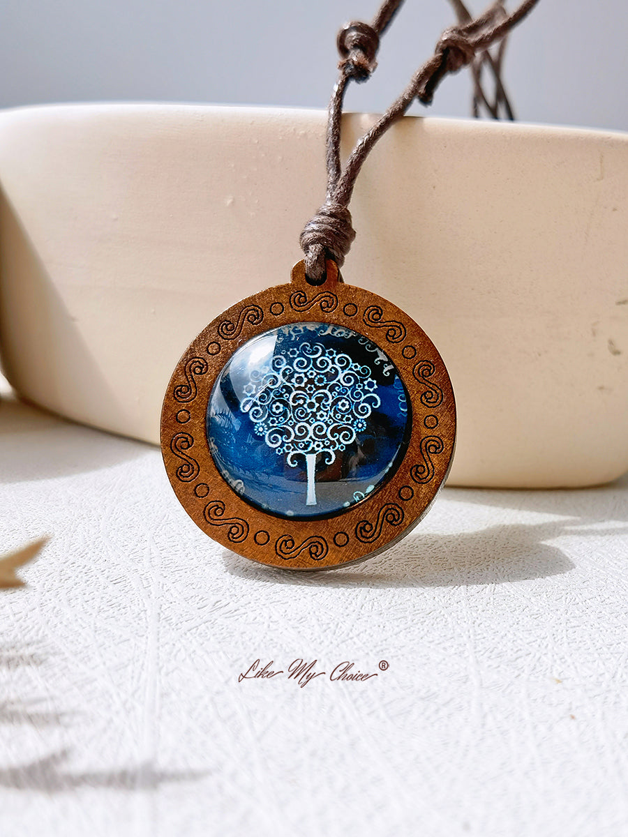 Tree of Life Art Glass Tile Pendant Necklace