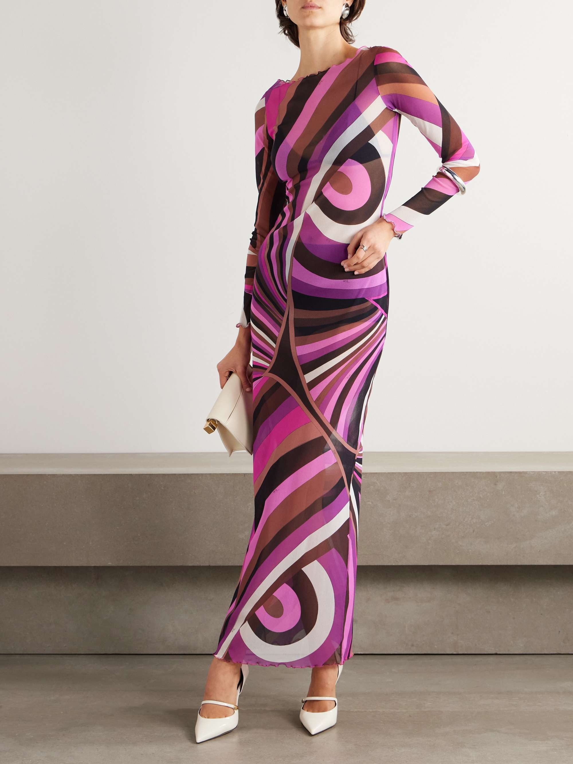 Retro Personality Abstract Print Hip-Wrapped Maxi Dress
