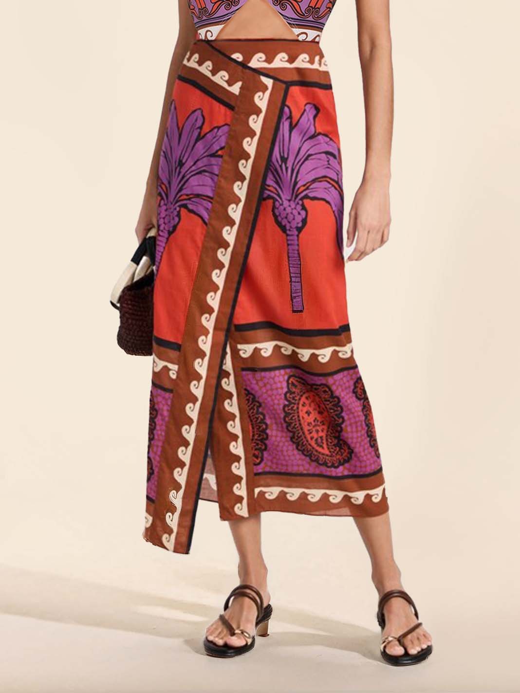 Unique Palm Tree Floral Slit Skirt