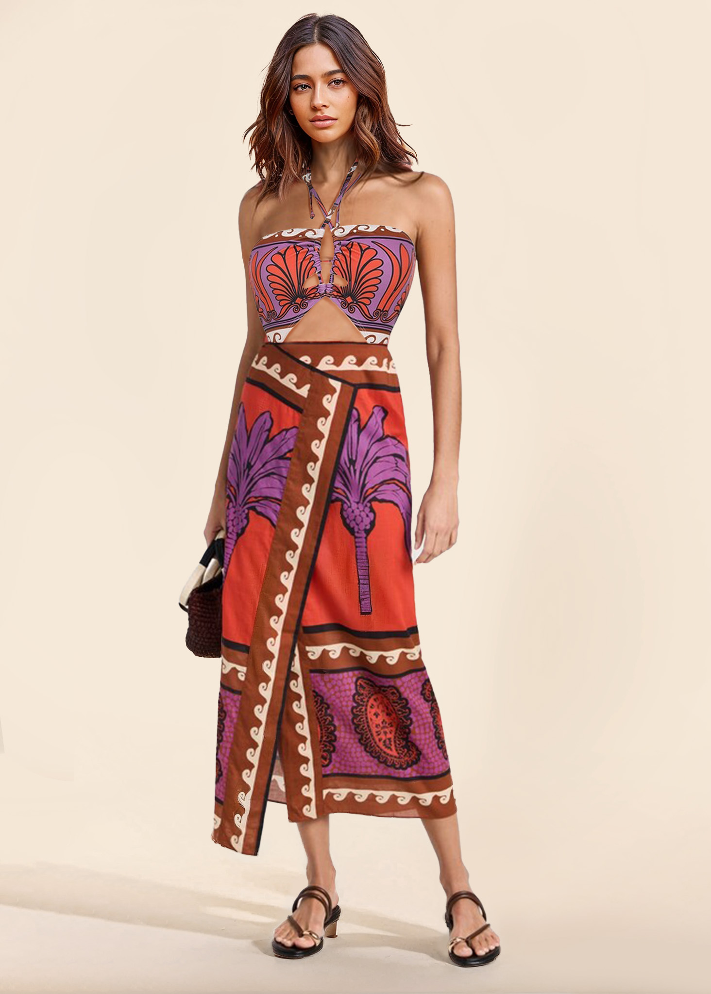 Unique Palm Tree Floral Slit Skirt