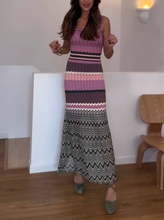 Wavy Pattern Knitted Sling Dress
