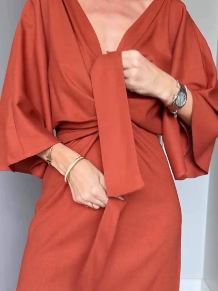 Bat Sleeve Lace-Up Dress