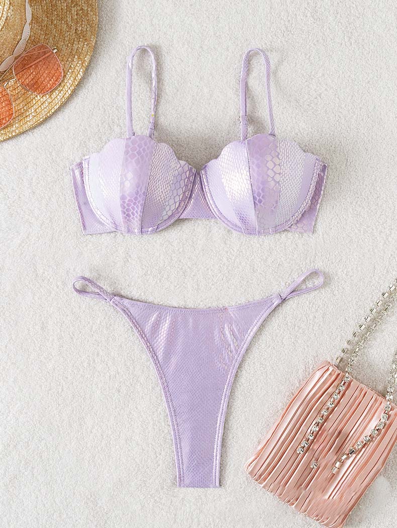 Sexy Shell Coated Shiny Bikini Set