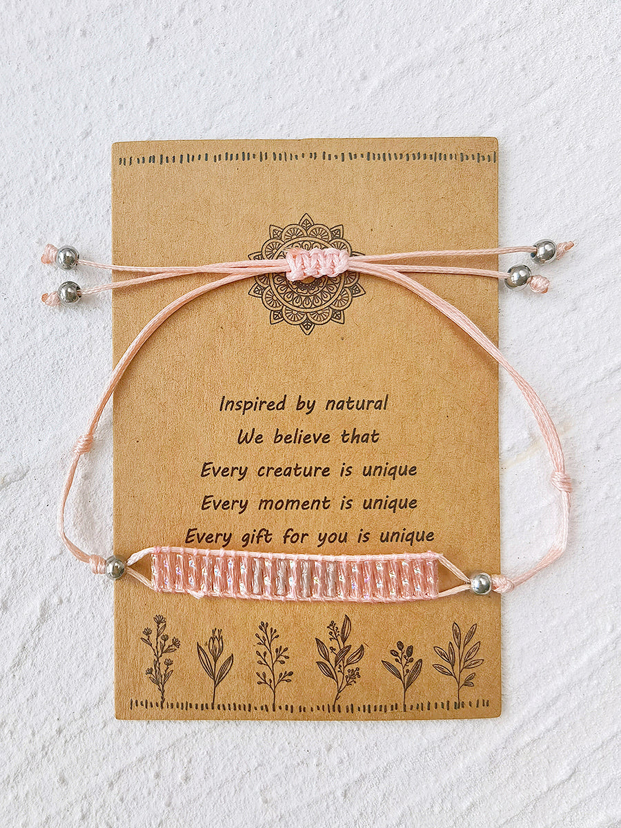 Adjustable Drawstring Beaded Bracelet Pink Bali Stack