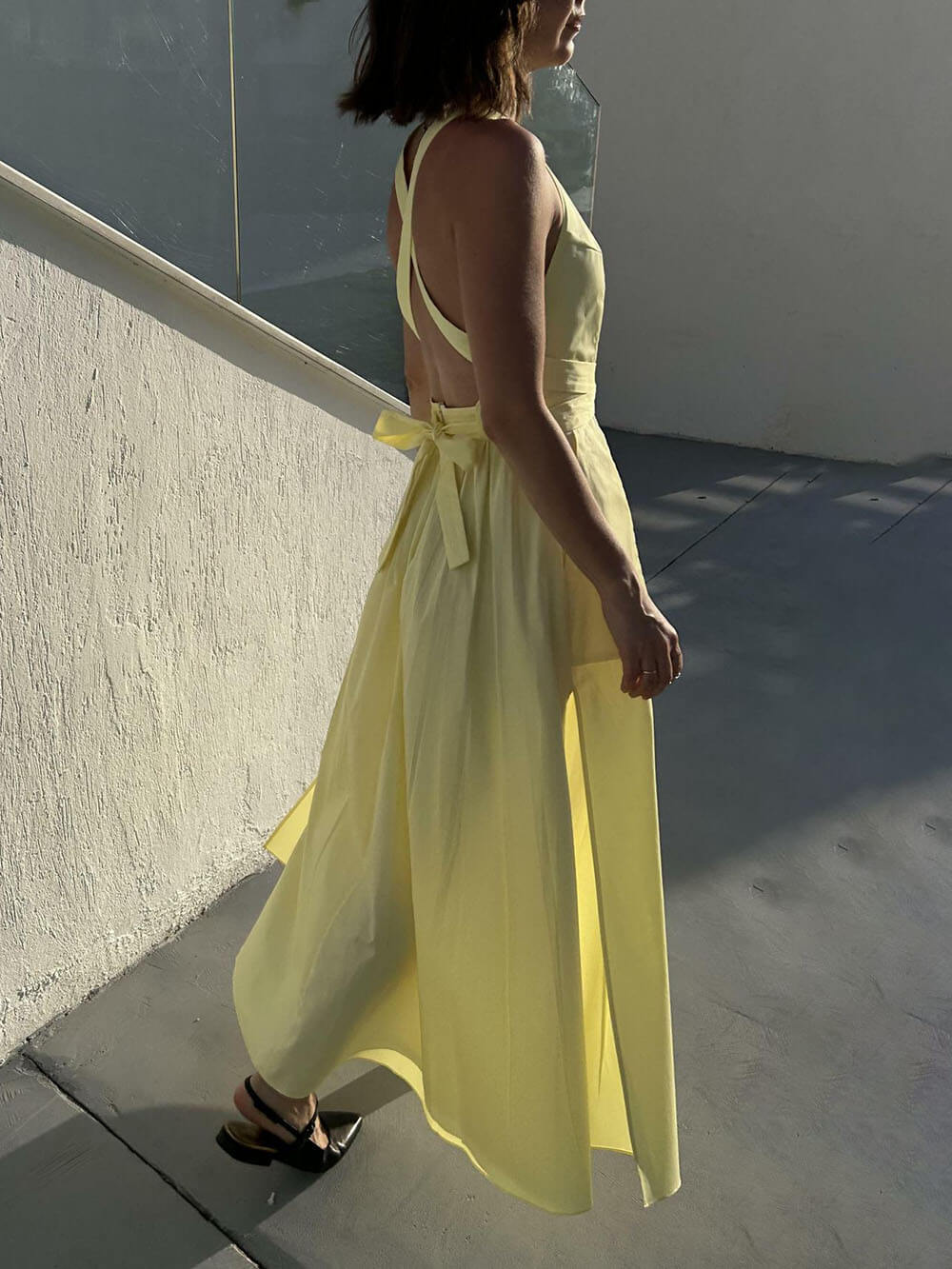 Unique Side Slit Lace-Up Pocket Vest Dress