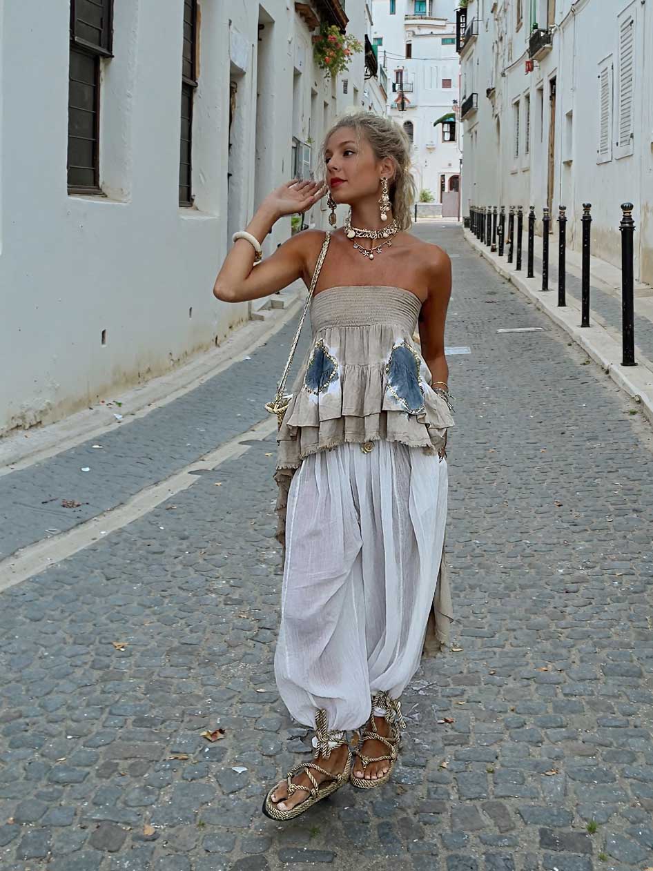 Bohemian Sheer Drawstring Harem Pants