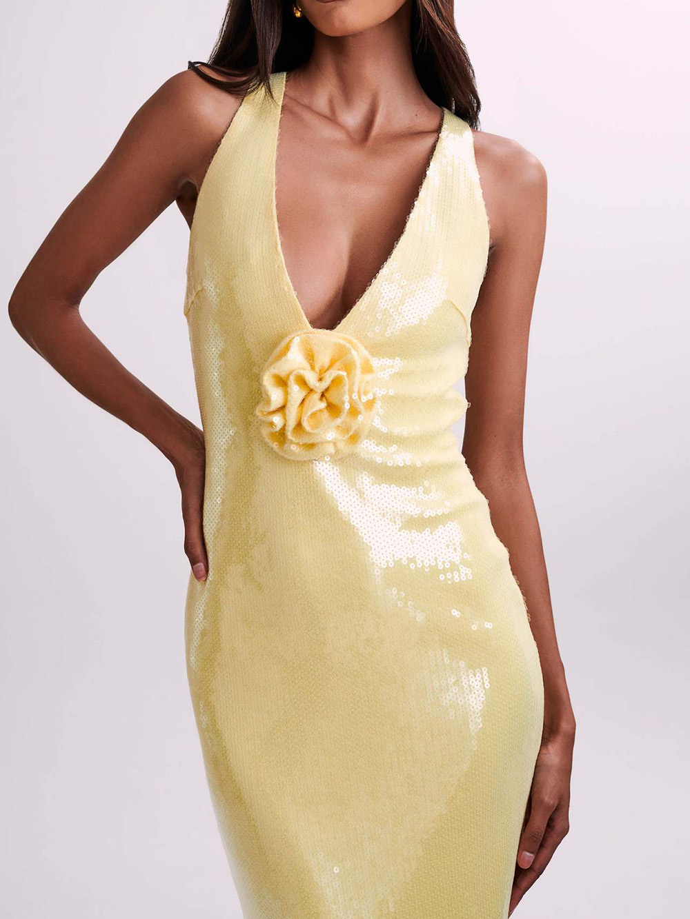 Sexy Hollow Sequined Slit Maxi Dress