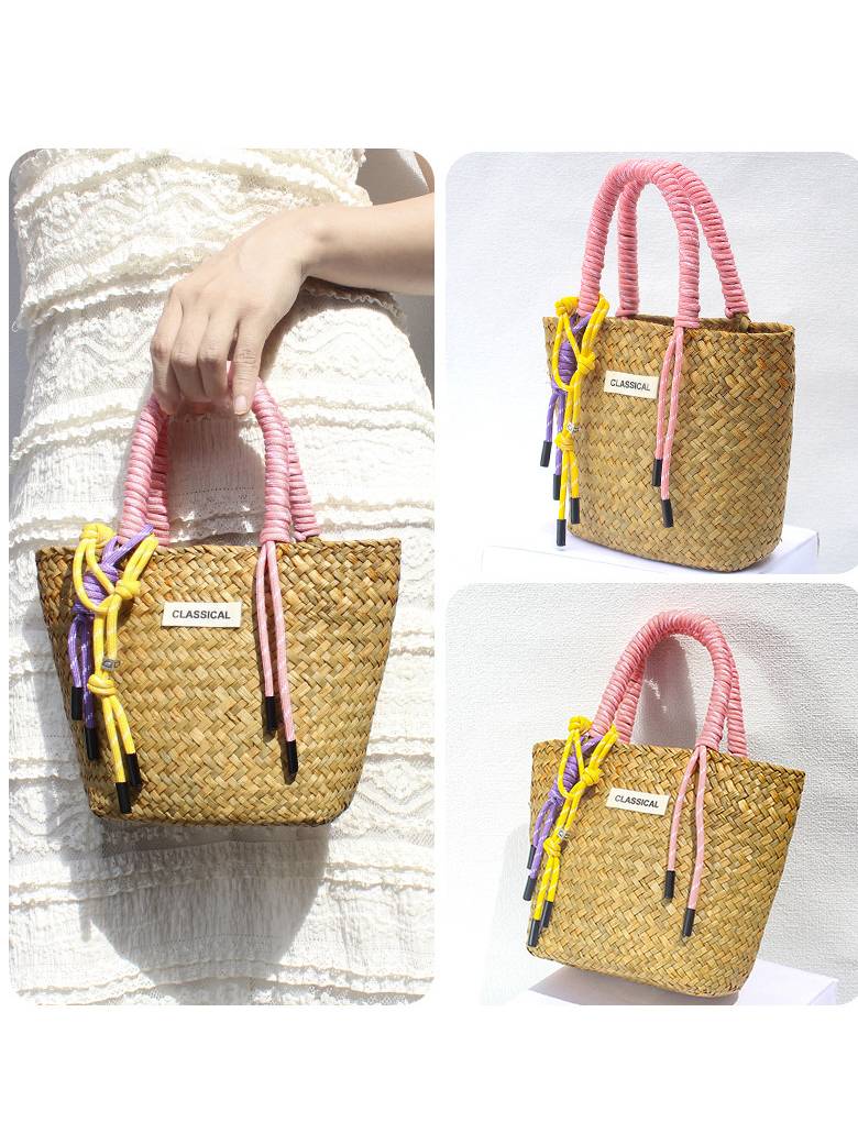 Color Decorative Rope Hand-woven Beach Straw Bag