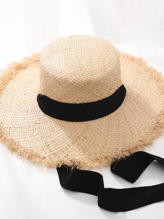 Tie-strapFur-brimmed Straw Hat