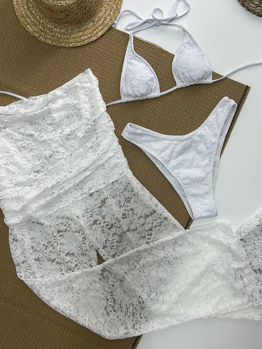 Lace Bikini Overskirt Three-piece Set